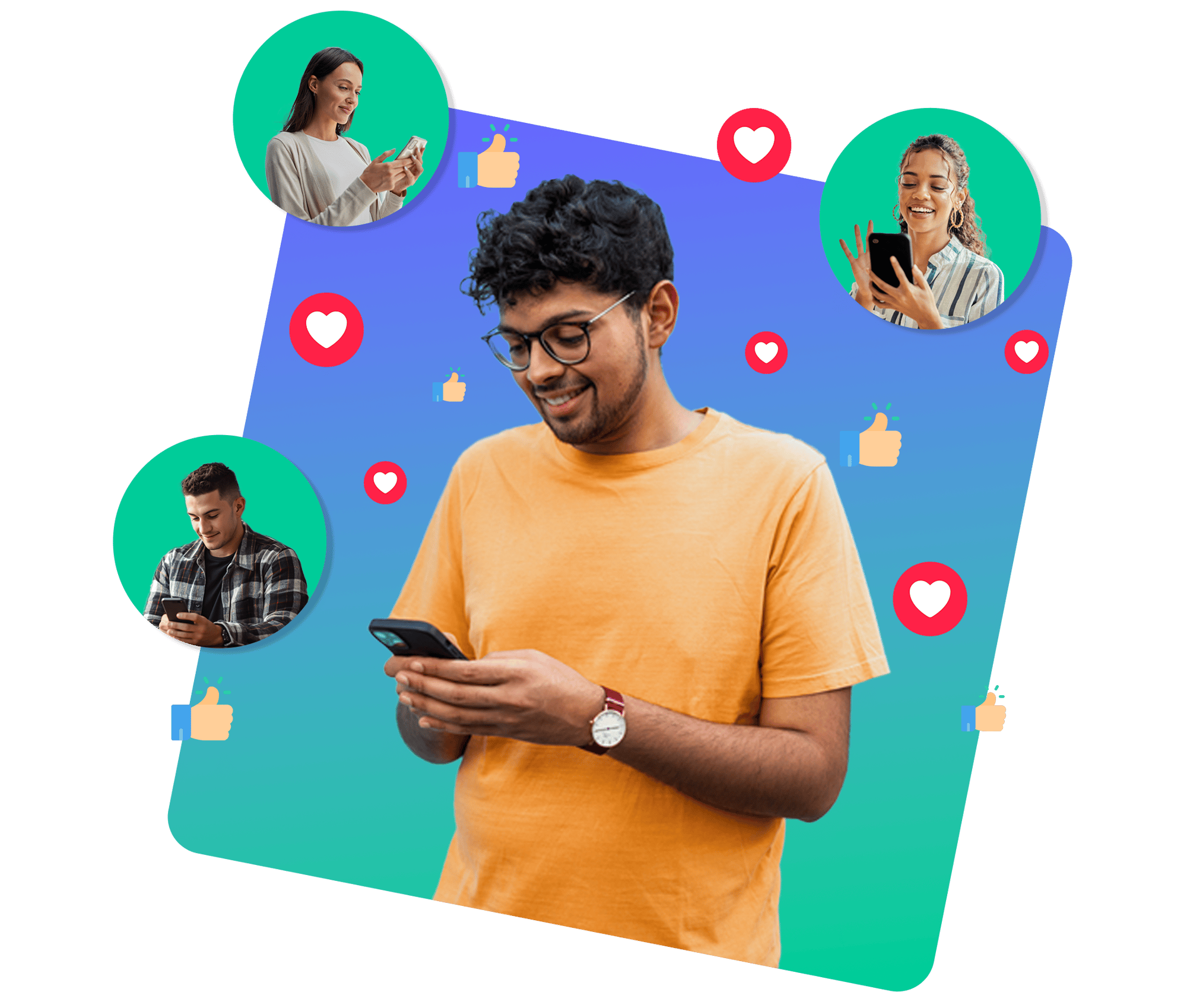 smiling man looking at mobile phone